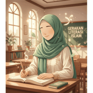 Ilustrasi muslimah menulis