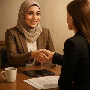 Ilustrasi muslimah bersalaman, bing.com